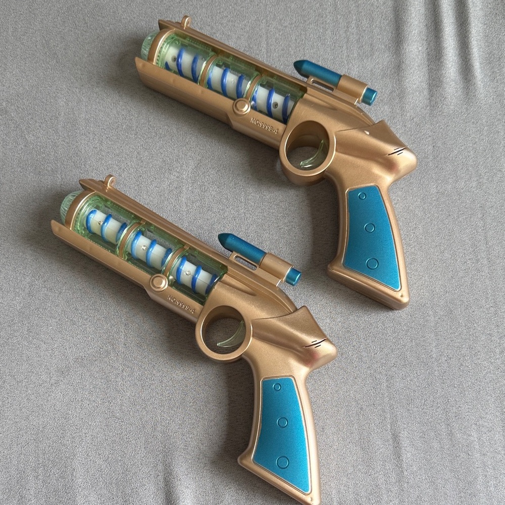 Retro Space Ray Toy Pistols - Gold with Teal Accents (Set of 2)